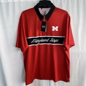 Maryland Terrapins Under Armour Golf Polo Performance Shirt Red Men's Large NWT